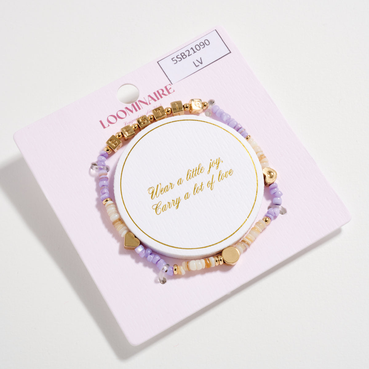 Beaded “Bestie” Bracelet with Gold Letter Cubes & Heart Accents – Friendship Stretch Bracelet