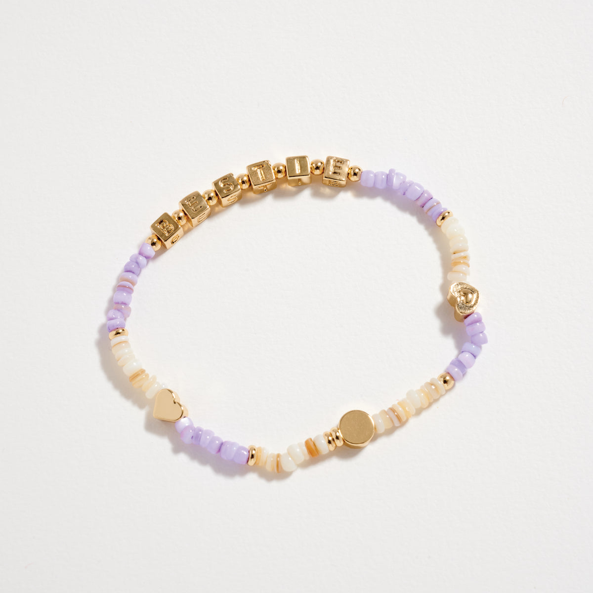 Gold Dipped Beaded “Bestie” Bracelet with Gold Letter Cubes & Heart Accents – Friendship Stretch Bracelet