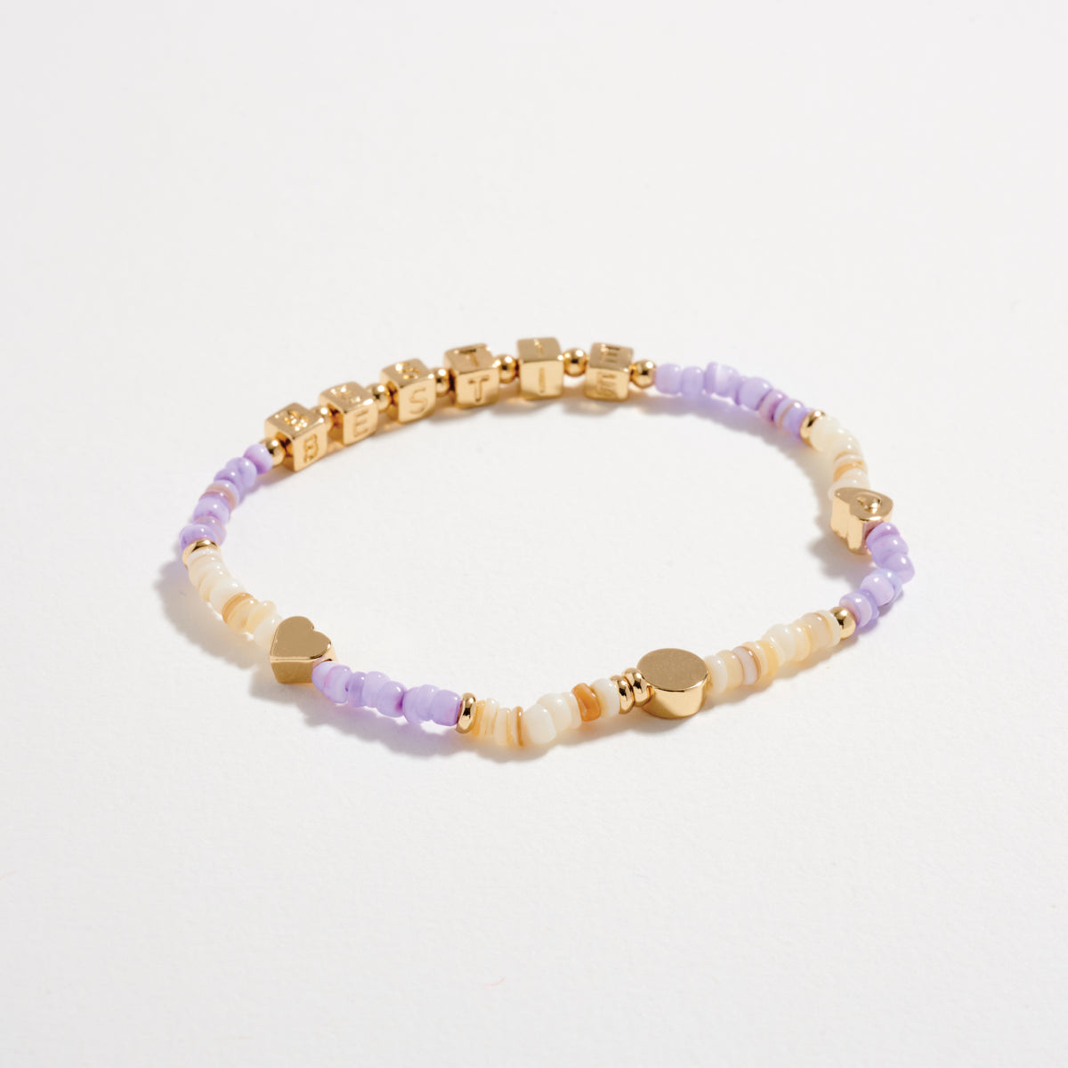 Gold Dipped Beaded “Bestie” Bracelet with Gold Letter Cubes & Heart Accents – Friendship Stretch Bracelet