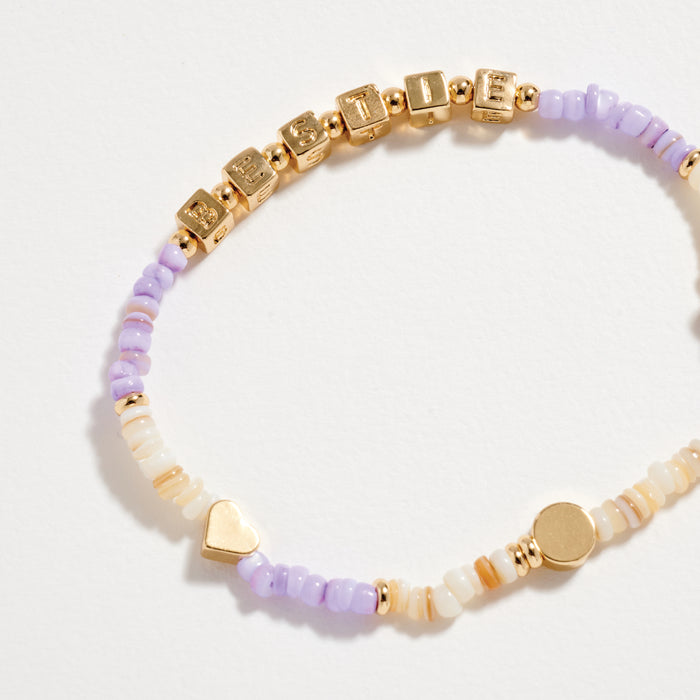 Gold Dipped Beaded “Bestie” Bracelet with Gold Letter Cubes & Heart Accents – Friendship Stretch Bracelet