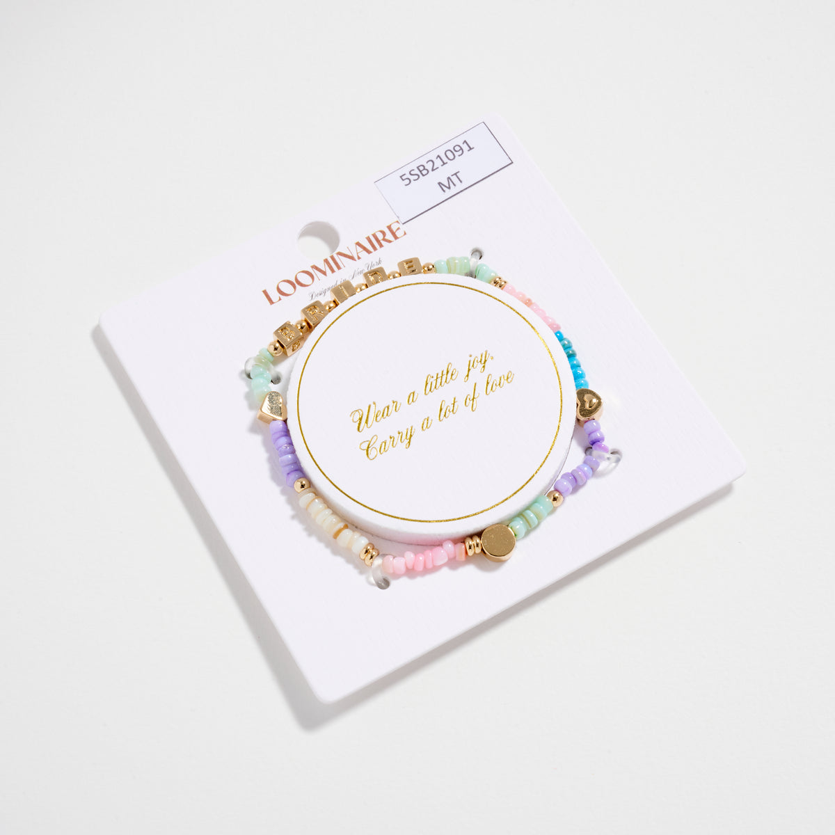 Beaded “Bride” Bracelet with Gold Letter Cubes & Heart Accents – Wedding Party Stretch Bracelet