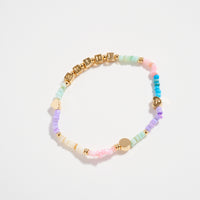 Gold Dipped Beaded “Bride” Bracelet with Gold Letter Cubes & Heart Accents – Wedding Party Stretch Bracelet