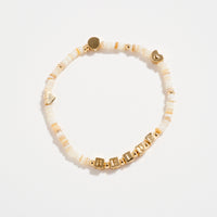 Gold Dipped Beaded “Bride” Bracelet with Gold Letter Cubes & Heart Accents – Wedding Party Stretch Bracelet
