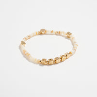 Gold Dipped Beaded “Bride” Bracelet with Gold Letter Cubes & Heart Accents – Wedding Party Stretch Bracelet
