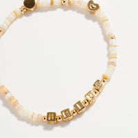 Gold Dipped Beaded “Bride” Bracelet with Gold Letter Cubes & Heart Accents – Wedding Party Stretch Bracelet
