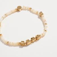 Gold Dipped Beaded Stretch Bracelet with Gold Accents