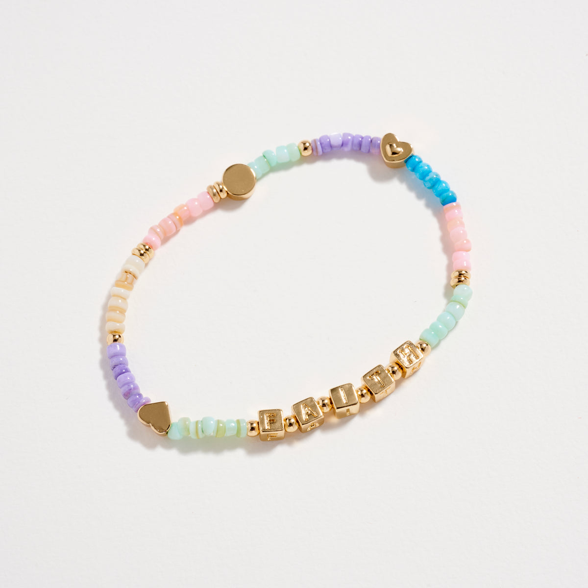 Gold Dipped Beaded Stretch Bracelet with “FAITH” Letter Charms