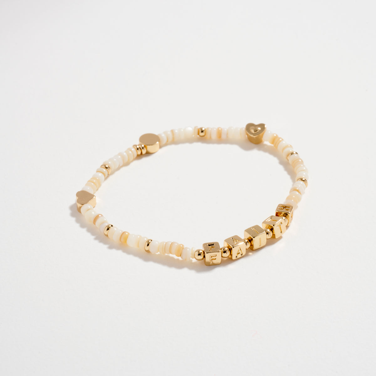Gold Dipped Beaded Stretch Bracelet with “FAITH” Letter Charms