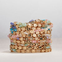 Gold Dipped Beaded “Mama” Bracelet with Gold Letter Cubes & Heart Accents – Mother’s Day Stretch Bracelet