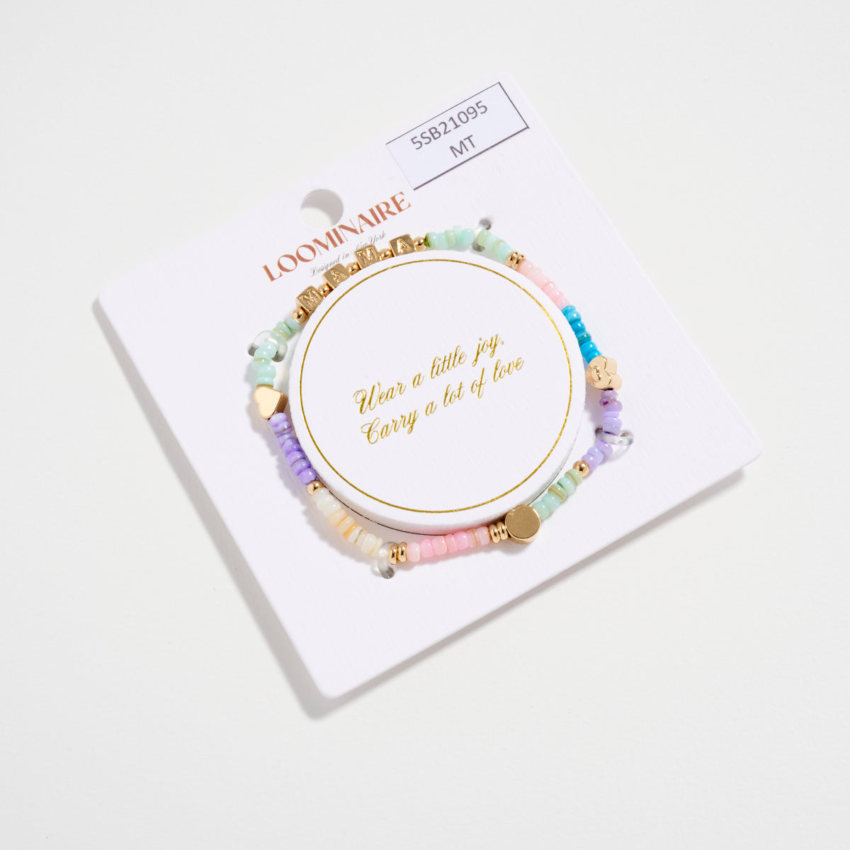 Gold Dipped Beaded “Mama” Bracelet with Gold Letter Cubes & Heart Accents – Mother’s Day Stretch Bracelet