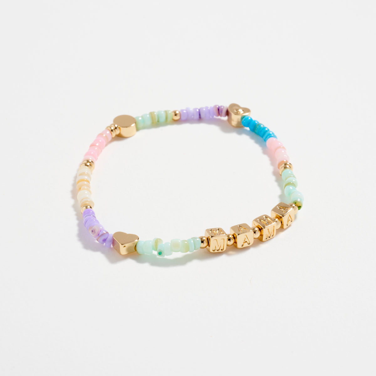 Gold Dipped Beaded “Mama” Bracelet with Gold Letter Cubes & Heart Accents – Mother’s Day Stretch Bracelet