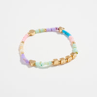 Gold Dipped Beaded “Mama” Bracelet with Gold Letter Cubes & Heart Accents – Mother’s Day Stretch Bracelet