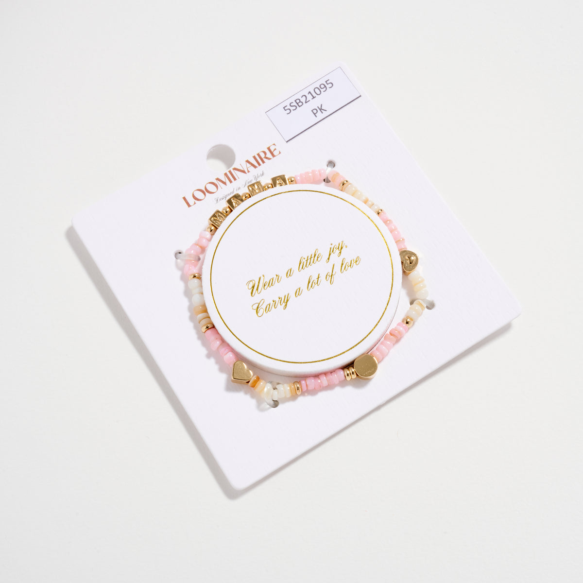 Beaded “Mama” Bracelet with Gold Letter Cubes & Heart Accents – Mother’s Day Stretch Bracelet