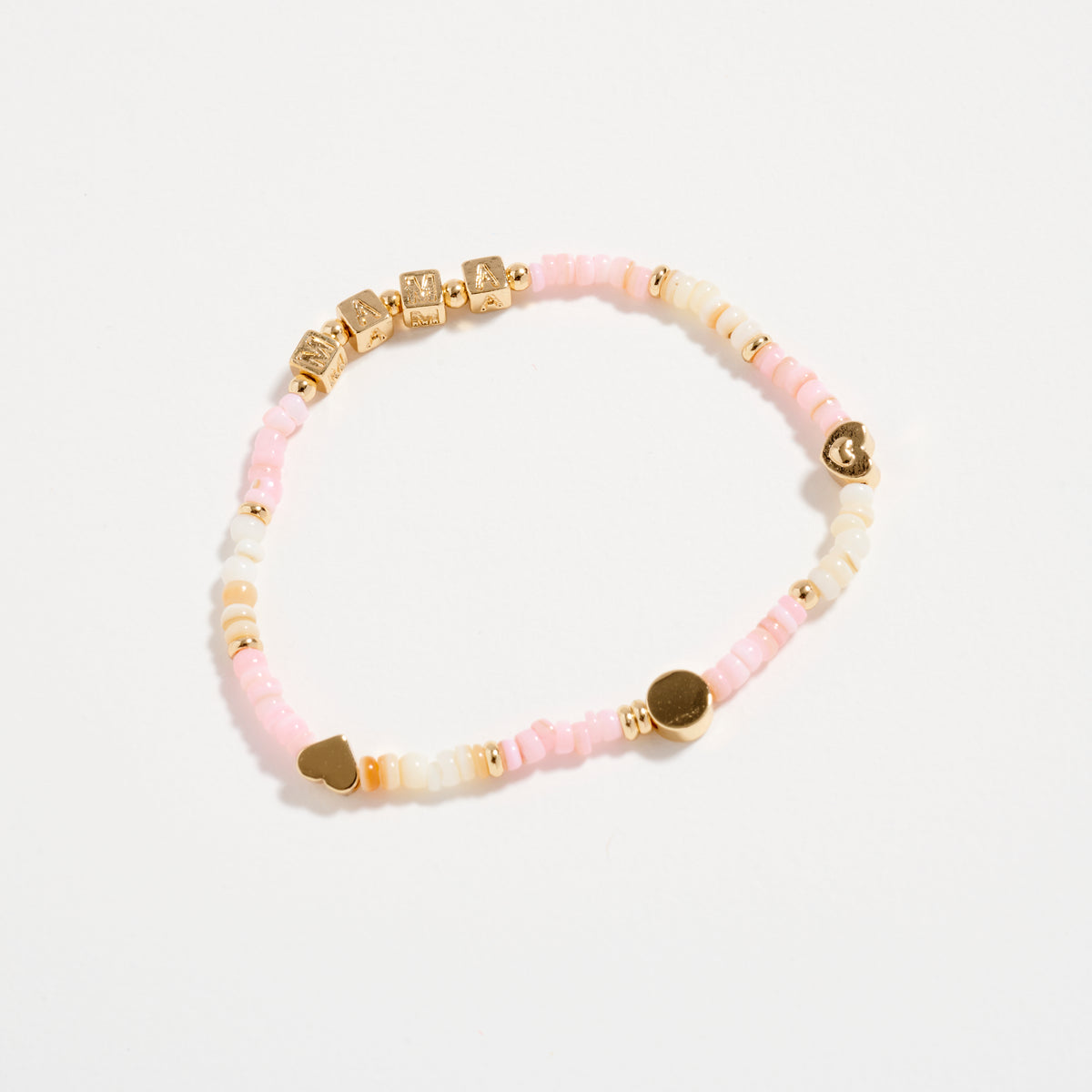 Gold Dipped Beaded “Mama” Bracelet with Gold Letter Cubes & Heart Accents – Mother’s Day Stretch Bracelet