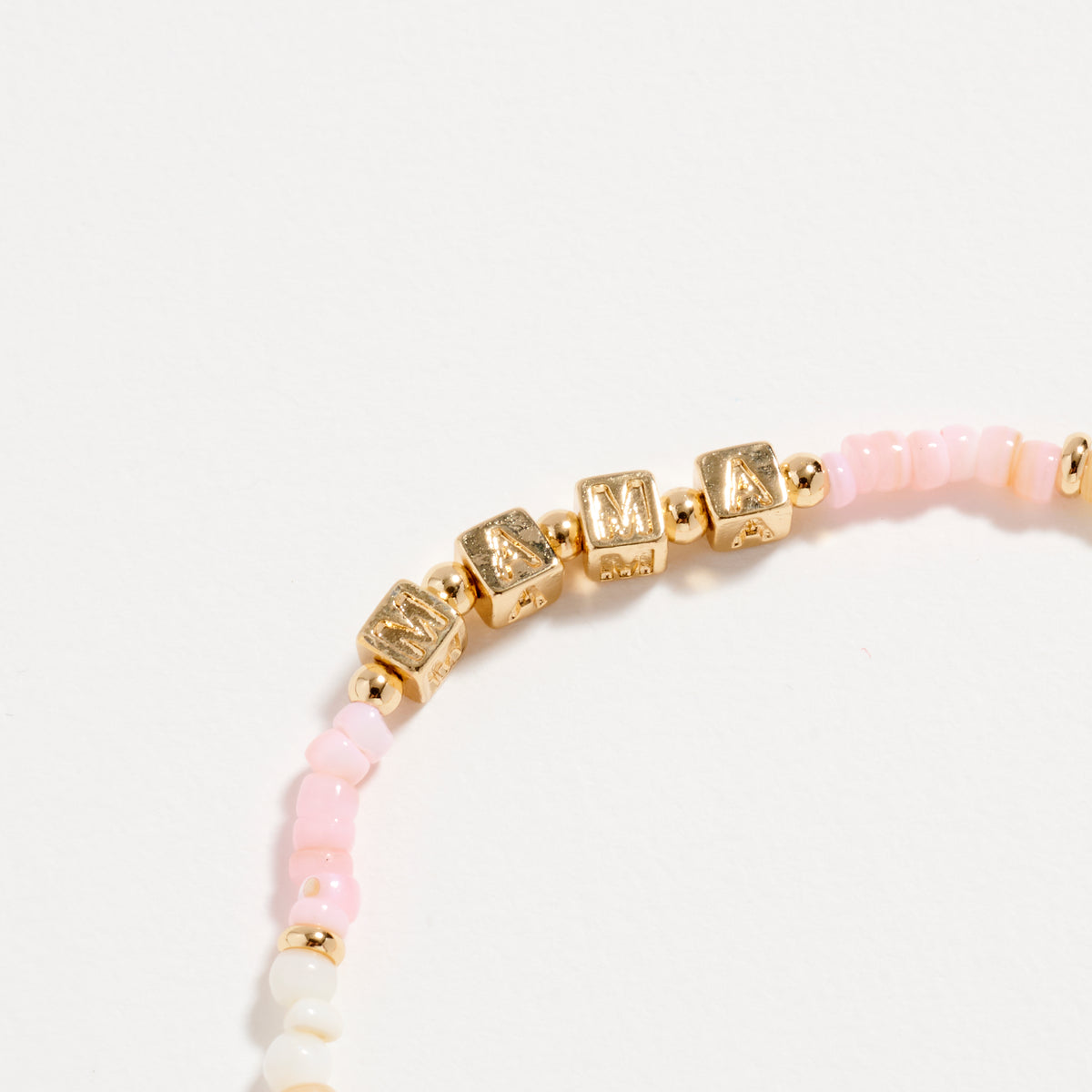Gold Dipped Beaded “Mama” Bracelet with Gold Letter Cubes & Heart Accents – Mother’s Day Stretch Bracelet