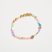 Gold Dipped Beaded “Be Kind” Bracelet with Gold Letter Cubes & Heart Accents – Inspirational Stretch Bracelet