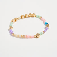 Gold Dipped Beaded “Be Kind” Bracelet with Gold Letter Cubes & Heart Accents – Inspirational Stretch Bracelet
