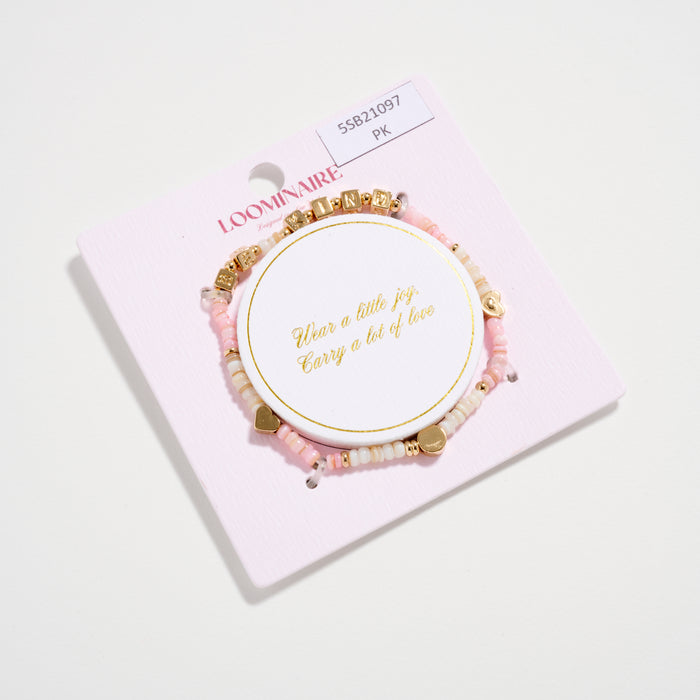 Beaded “Be Kind” Bracelet with Gold Letter Cubes & Heart Accents – Inspirational Stretch Bracelet