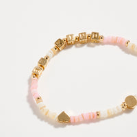 Gold Dipped Beaded “Be Kind” Bracelet with Gold Letter Cubes & Heart Accents – Inspirational Stretch Bracelet