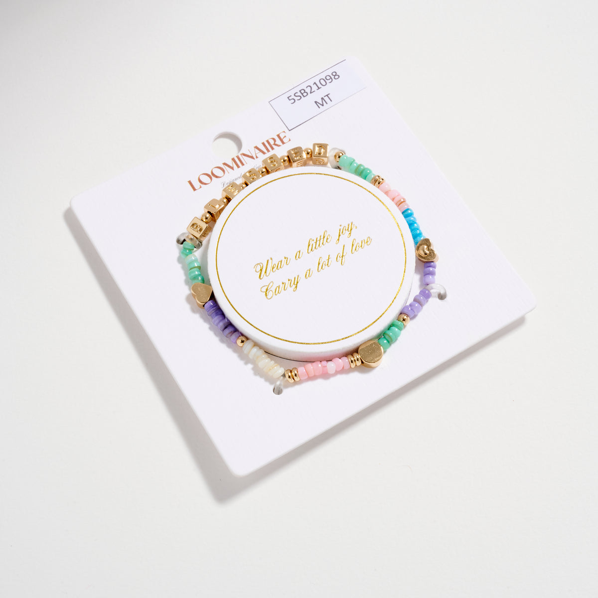 Beaded “Blessed” Bracelet with Gold Letter Cubes & Heart Accents – Inspirational Stretch Bracelet