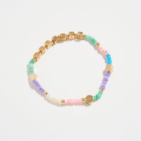 Gold Dipped Beaded “Blessed” Bracelet with Gold Letter Cubes & Heart Accents – Inspirational Stretch Bracelet