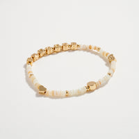 Gold Dipped Beaded “Blessed” Bracelet with Gold Letter Cubes & Heart Accents – Inspirational Stretch Bracelet