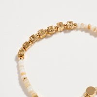 Gold Dipped Beaded “Blessed” Bracelet with Gold Letter Cubes & Heart Accents – Inspirational Stretch Bracelet