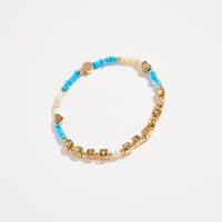Gold Dipped Beaded “Best Teacher” Bracelet with Gold Letter Cubes & Heart Accents – Appreciation Stretch Bracelet