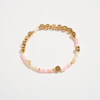 Gold Dipped Beaded “Best Teacher” Bracelet with Gold Letter Cubes & Heart Accents – Appreciation Stretch Bracelet