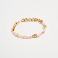 Gold Dipped Beaded “Best Teacher” Bracelet with Gold Letter Cubes & Heart Accents – Appreciation Stretch Bracelet