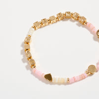Gold Dipped Beaded “Best Teacher” Bracelet with Gold Letter Cubes & Heart Accents – Appreciation Stretch Bracelet
