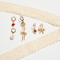Lace Shoelace Charm Set – Gold-Tone Bow, Heart, and Pearl Accents