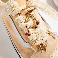 Lace Shoelace Charm Set – Gold-Tone Bow, Heart, and Pearl Accents