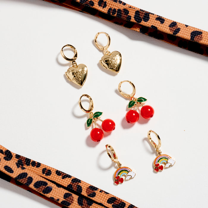 Leopard Print Sneaker Shoelaces | Cherry & Rainbow Charm Set