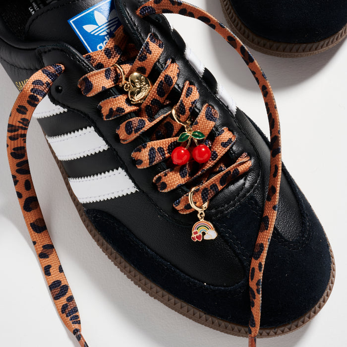Leopard Print Sneaker Shoelaces | Cherry & Rainbow Charm Set