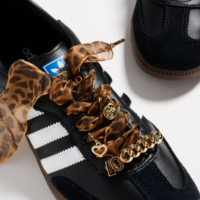 Leopard Organza Sneaker Shoelaces | Chain & Heart Charm Set