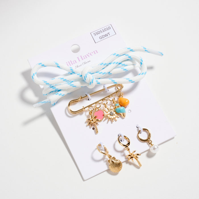 Tropical Shoe Charm and Earring Set with Gold Accents – Beach-Inspired Design