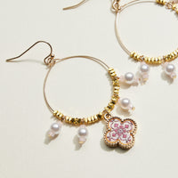Boho Floral Pearl Hoop Earrings | Porcelain-Inspired Jewelry