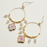 Boho Floral Pearl Hoop Earrings | Porcelain-Inspired Jewelry