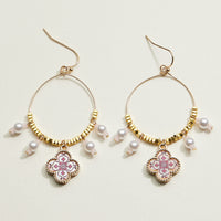 Boho Floral Pearl Hoop Earrings | Porcelain-Inspired Jewelry