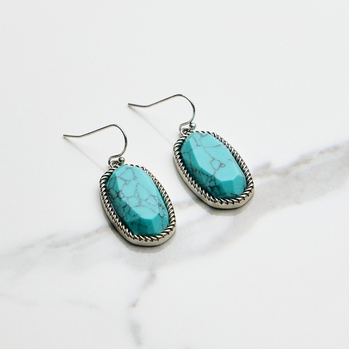 Turquoise Stone Oval Drop Hook Earrings