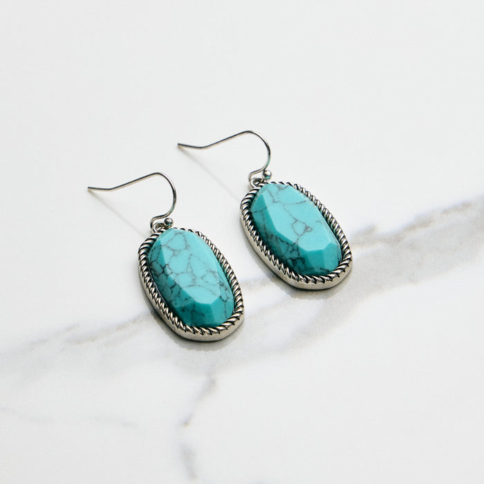 Turquoise Stone Oval Drop Hook Earrings