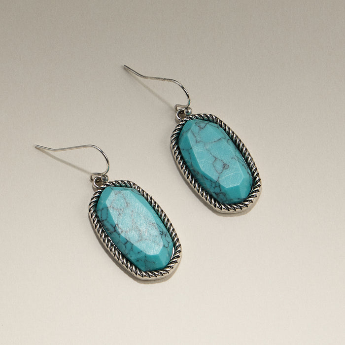 Turquoise Stone Oval Drop Hook Earrings