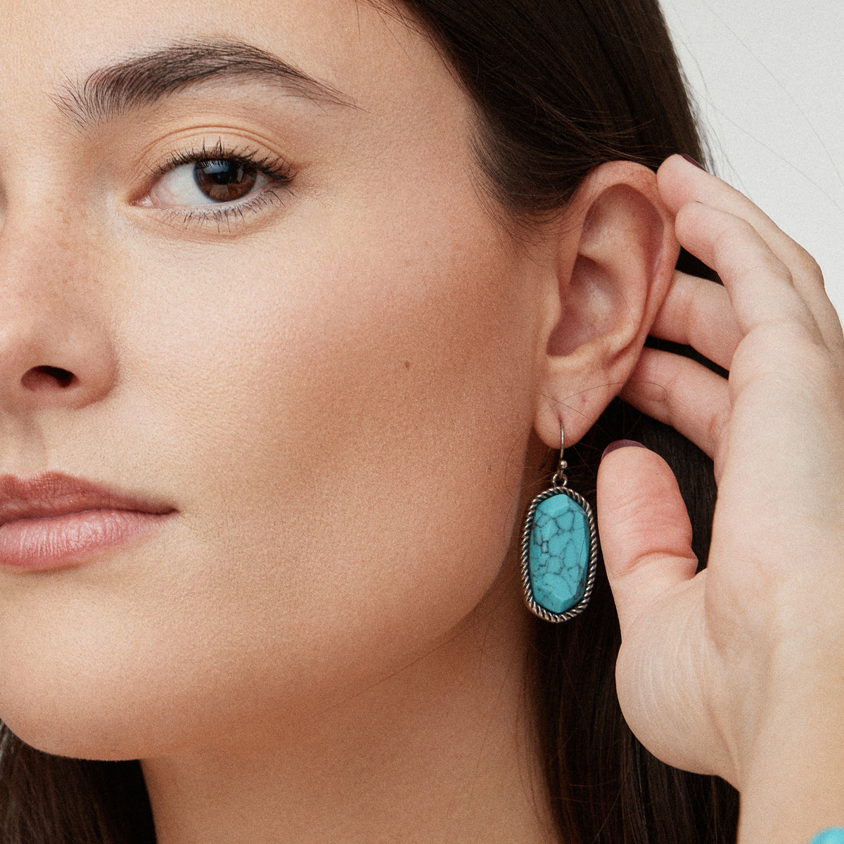 Turquoise Stone Oval Drop Hook Earrings