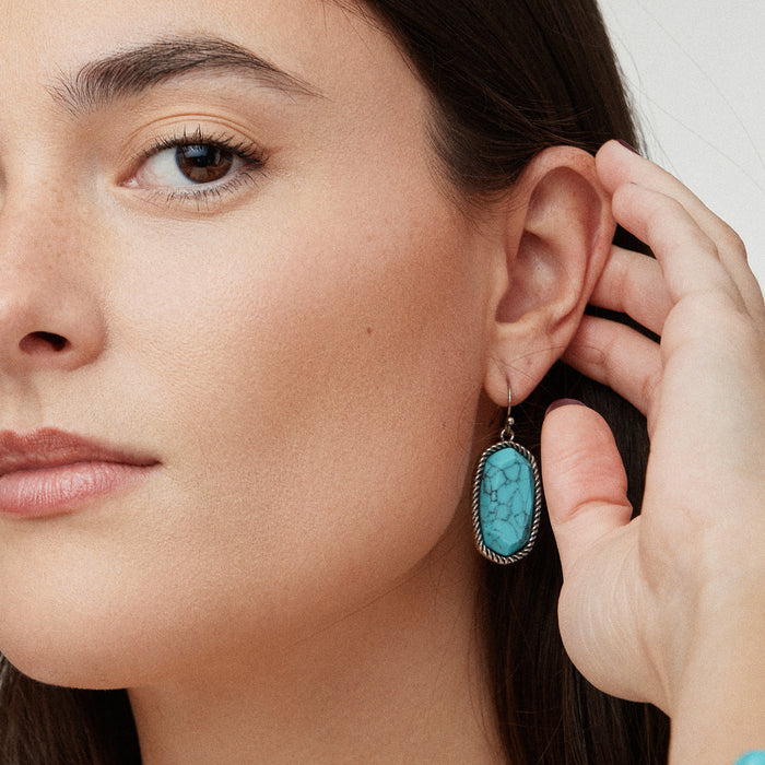 Turquoise Stone Oval Drop Hook Earrings