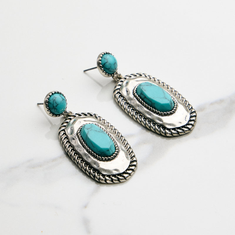 Turquoise Stone Oval Western Dangle Earrings