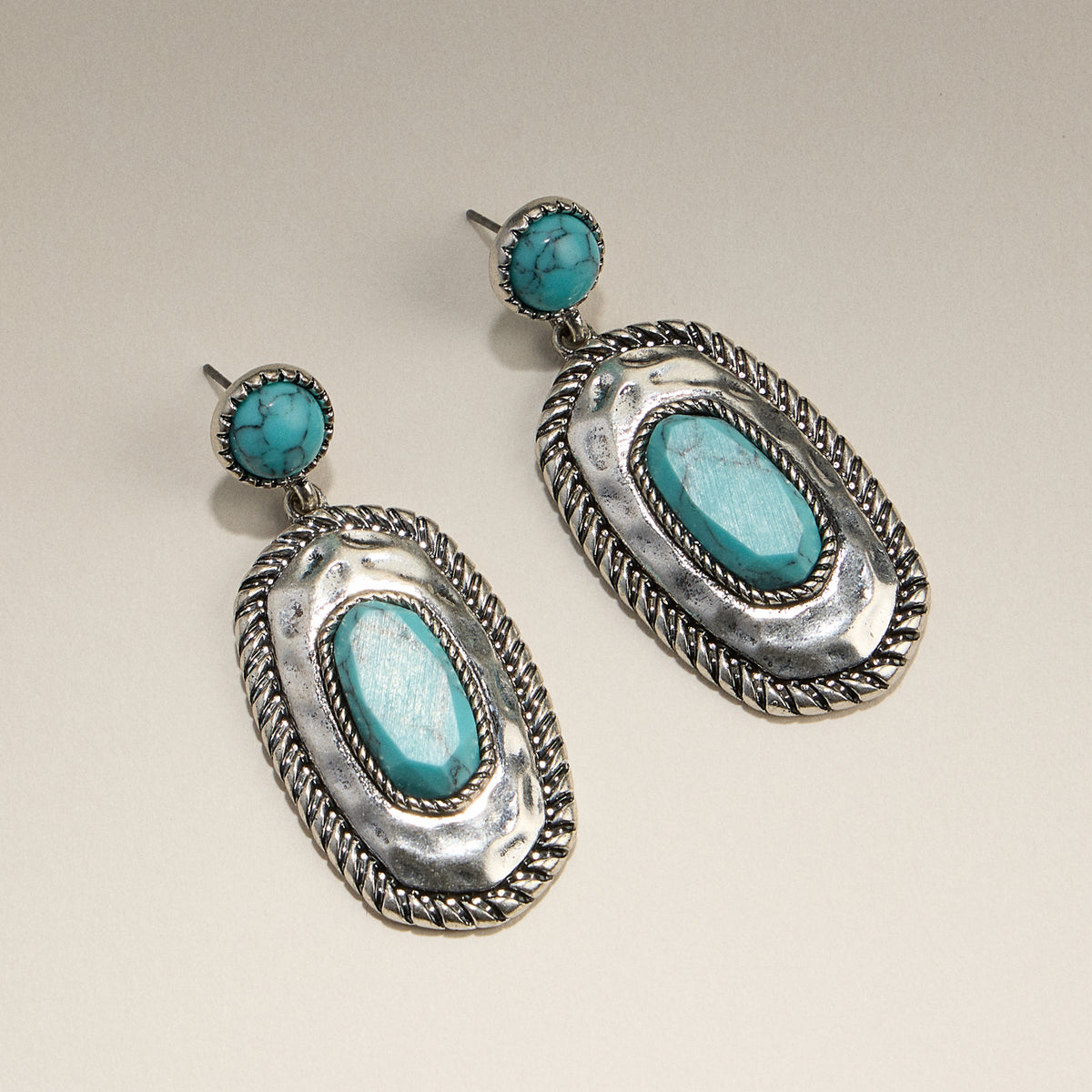 Turquoise Stone Oval Western Dangle Earrings