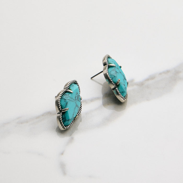 Turquoise Stud Earrings in Silver Tone
