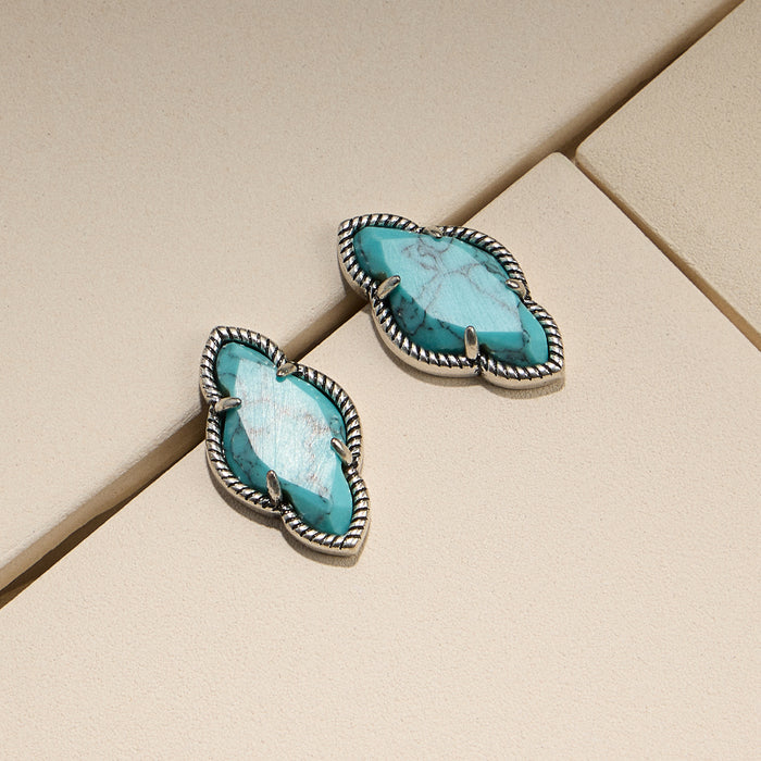 Turquoise Stud Earrings in Silver Tone