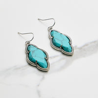 Turquoise Dangle Earrings in Silver Tone